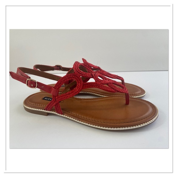 Alex Marie Womens Red Twisted Rope Flat Sandals Shoes - Picture 2 of 4
